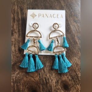 Panacea Gold and Teal Tassel Earrings